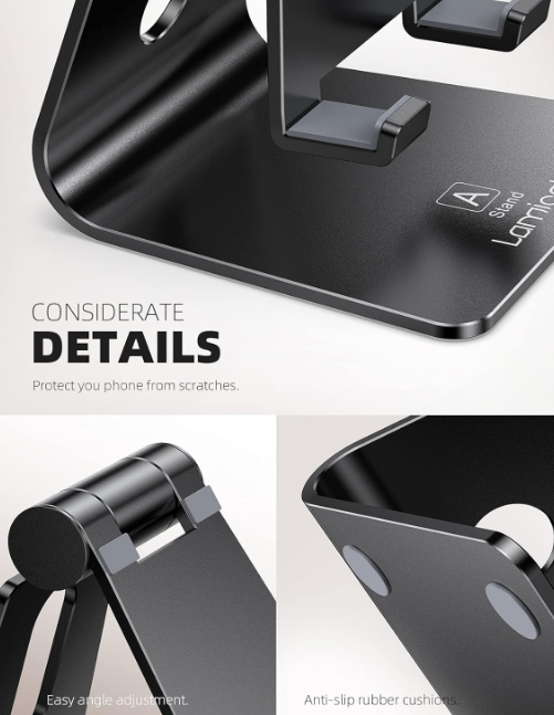 considerate details of the Lamicall Adjustable Cell Phone Stand